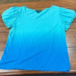 Lauren Aqua Ombre Puff Sleeve top size large